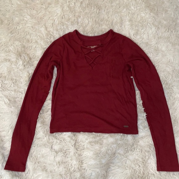 Hollister Burgundy Long‎ Sleeve Crop- Size Small - Picture 2 of 8